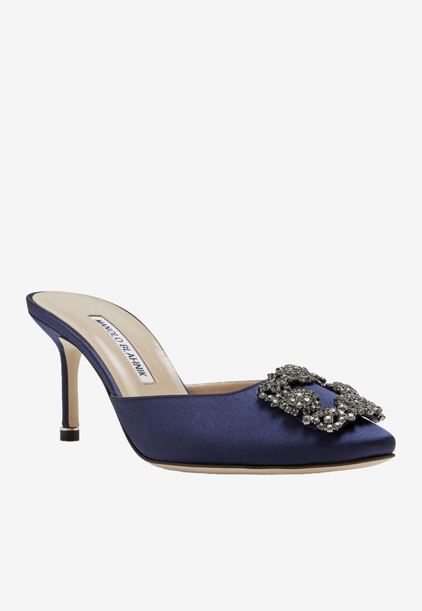 Manolo Blahnik Hangisimu 70 Satin Mules with FMC Crystal Buckle HANGISIMU FMC 70 BLUE 4116 0726-0045