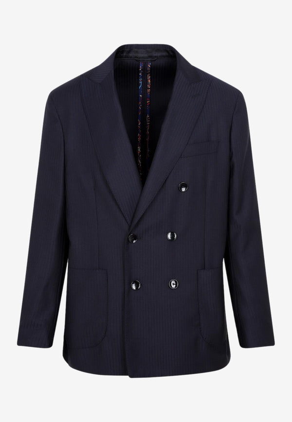 Double-Breasted Pinstripe Blazer in Wool