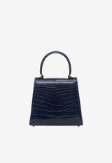 Salvatore Ferragamo Small Gancini Top Handle Bag in Croc-Embossed Leather Navy 212270 709932 BLUE/BEIGE