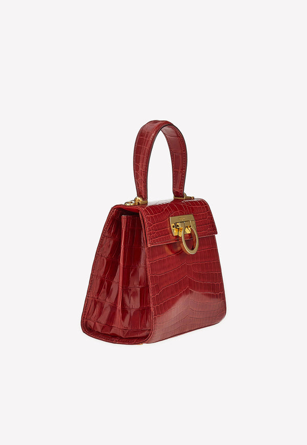 Salvatore Ferragamo Gancini Top Handle Bag in Croc Leather Red 212270 748469 ROSSO