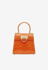 Salvatore Ferragamo Small Gancini Top Handle Bag in Croc-Embossed Leather Orange 212270 748756 ORANGE