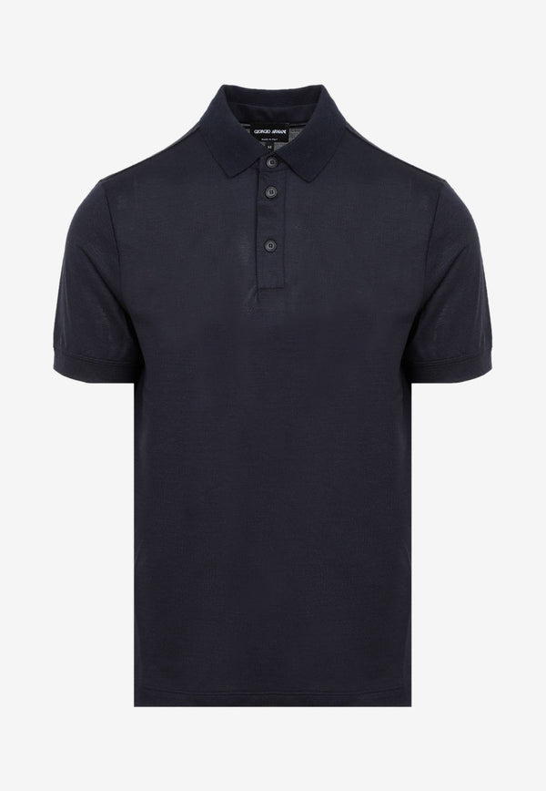 Giorgio Armani Ribbed Knit Short Sleeved Polo T shirt 42253280739509 3GSF53.SJAQZ UBRY ROYAL BLUE