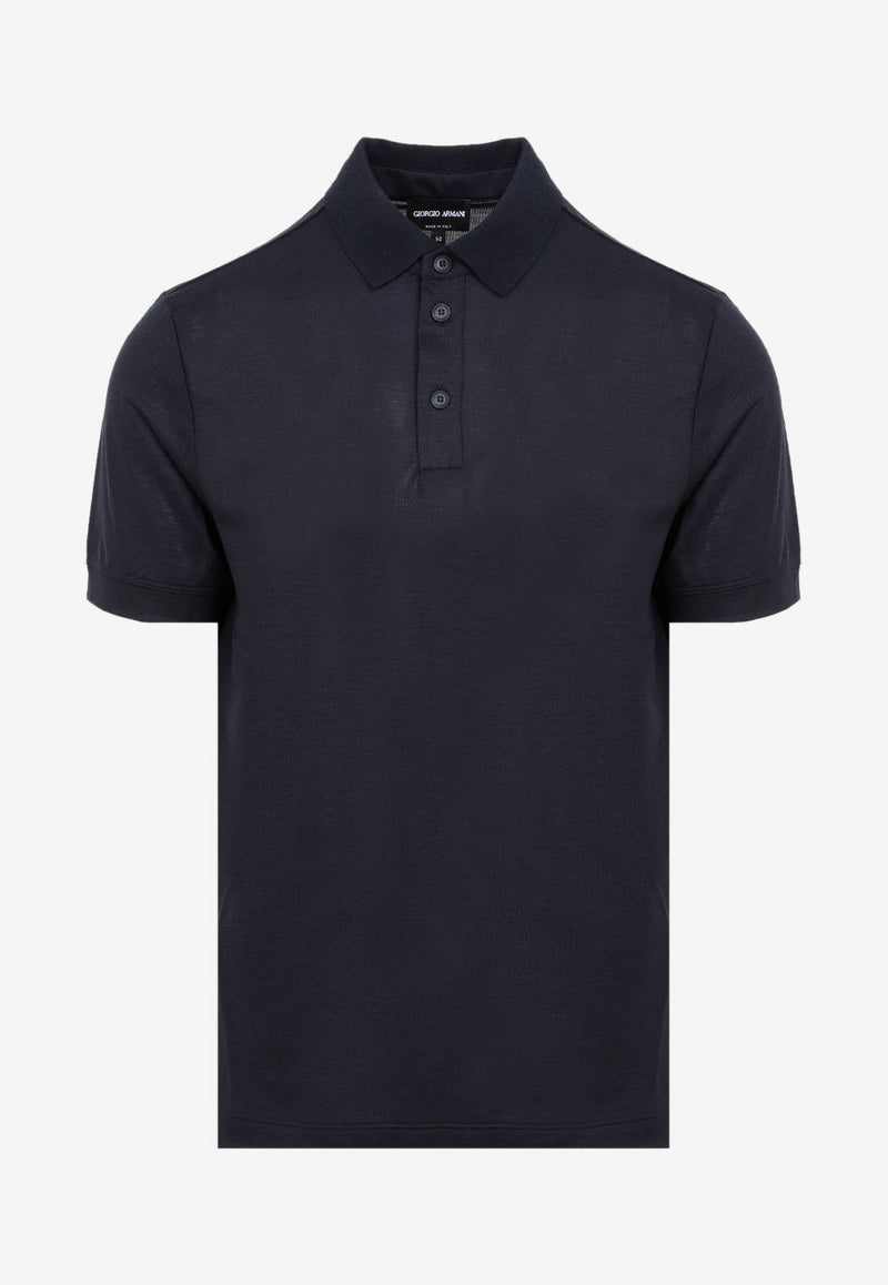 Giorgio Armani Ribbed Knit Short Sleeved Polo T shirt 42253280739509 3GSF53.SJAQZ UBRY ROYAL BLUE