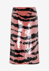 Tiger Print Sequined Midi Skirt