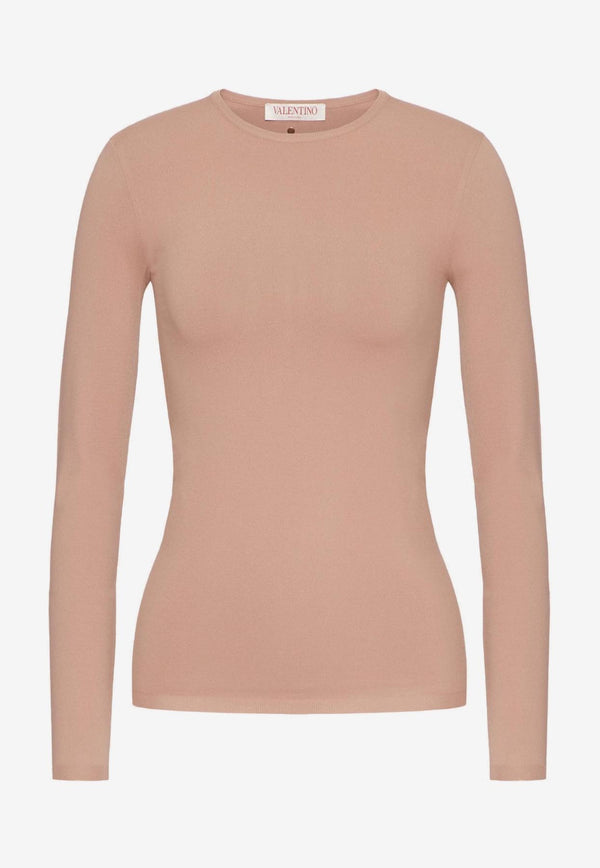 Valentino Stud-Embellished Long-Sleeved Top Camel 2B0KC45I7UA LC0