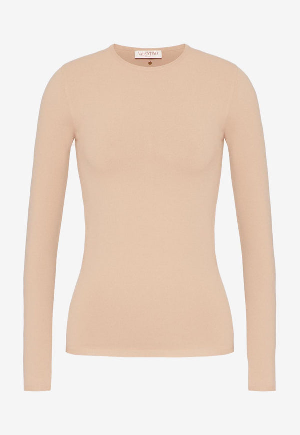 Valentino Stud-Embellished Long-Sleeved Top Sand 2B0KC45I7UA S69