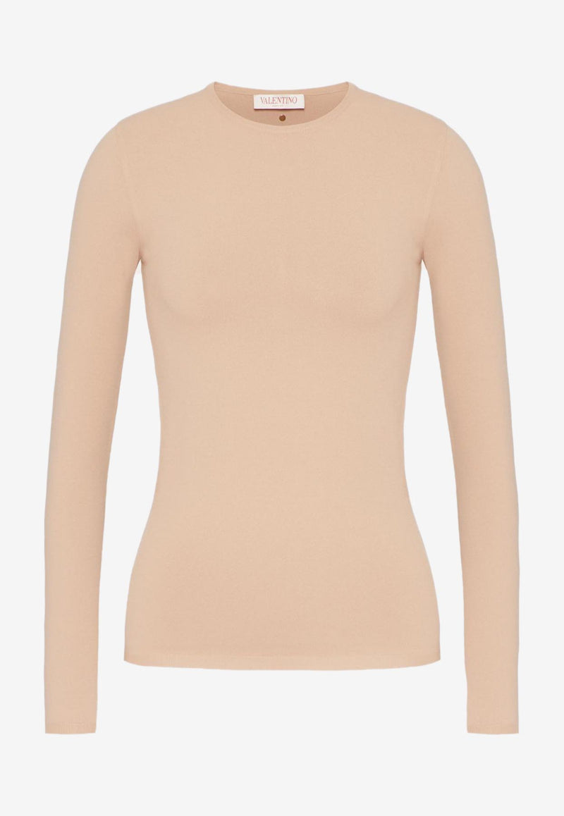 Valentino Stud-Embellished Long-Sleeved Top Sand 2B0KC45I7UA S69