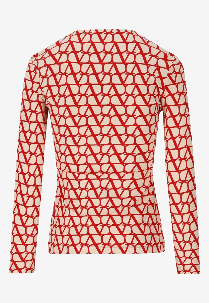 Valentino Long-Sleeved Toile Iconographe Top Red 2B0MC00Z7V8 CZ0