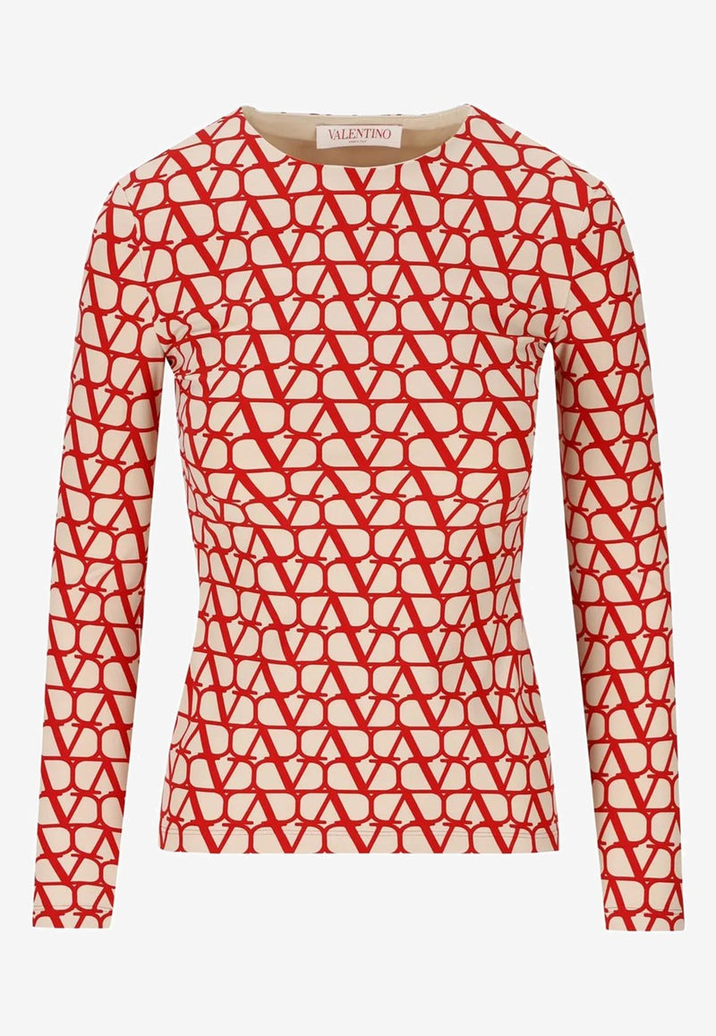 Valentino Long-Sleeved Toile Iconographe Top Red 2B0MC00Z7V8 CZ0