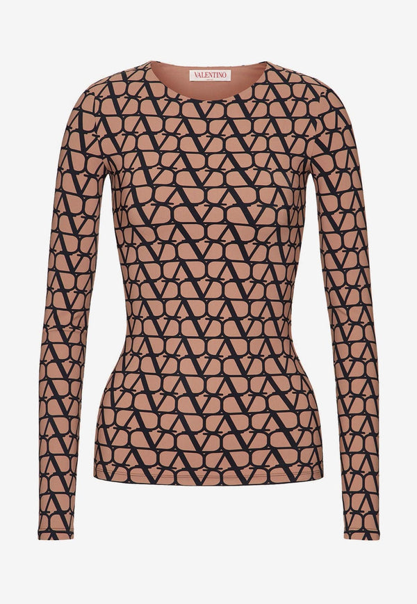 Valentino Long-Sleeved Toile Iconographe Top Brown 2B0MC00Z7V8 MUX