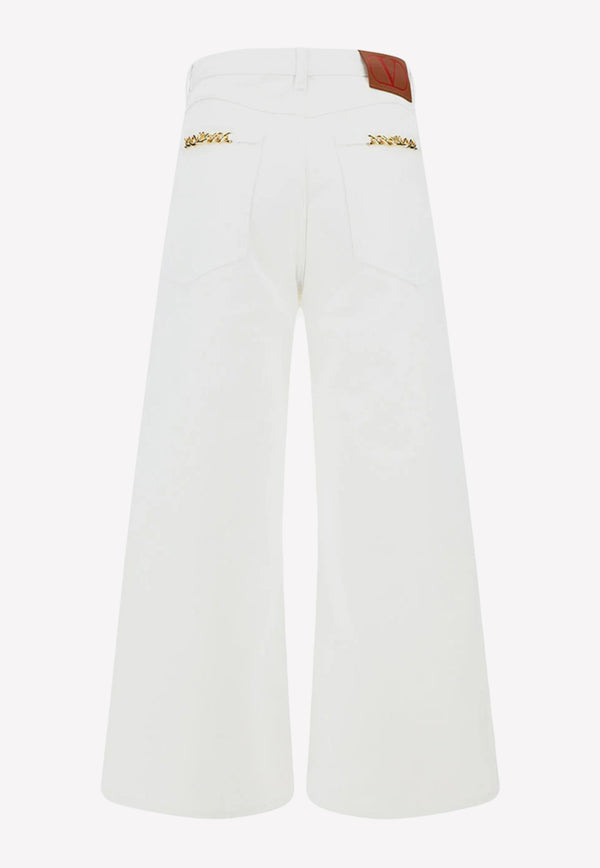 Valentino VLogo Chain Wide-Leg Jeans White 2B3DD14S7MQ 001