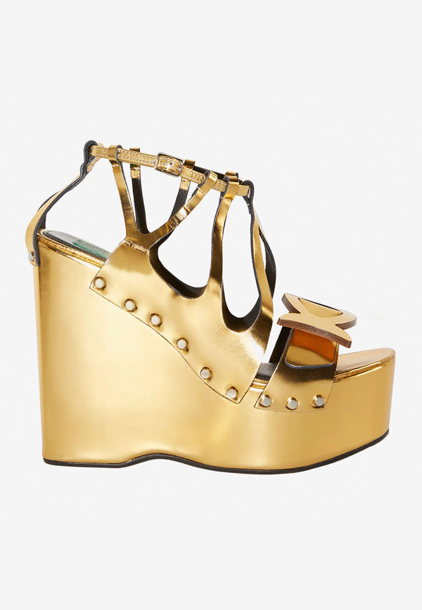 Emilio Pucci Musa 140 Wedge Sandals in Metallic Leather Gold 2RCE50 2RX03 Q19