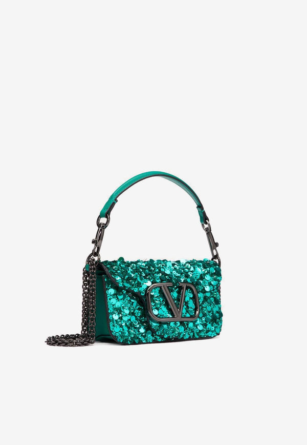 Valentino Small Locò Sequined Shoulder Bag Green 2W0B0K53KUH MZR