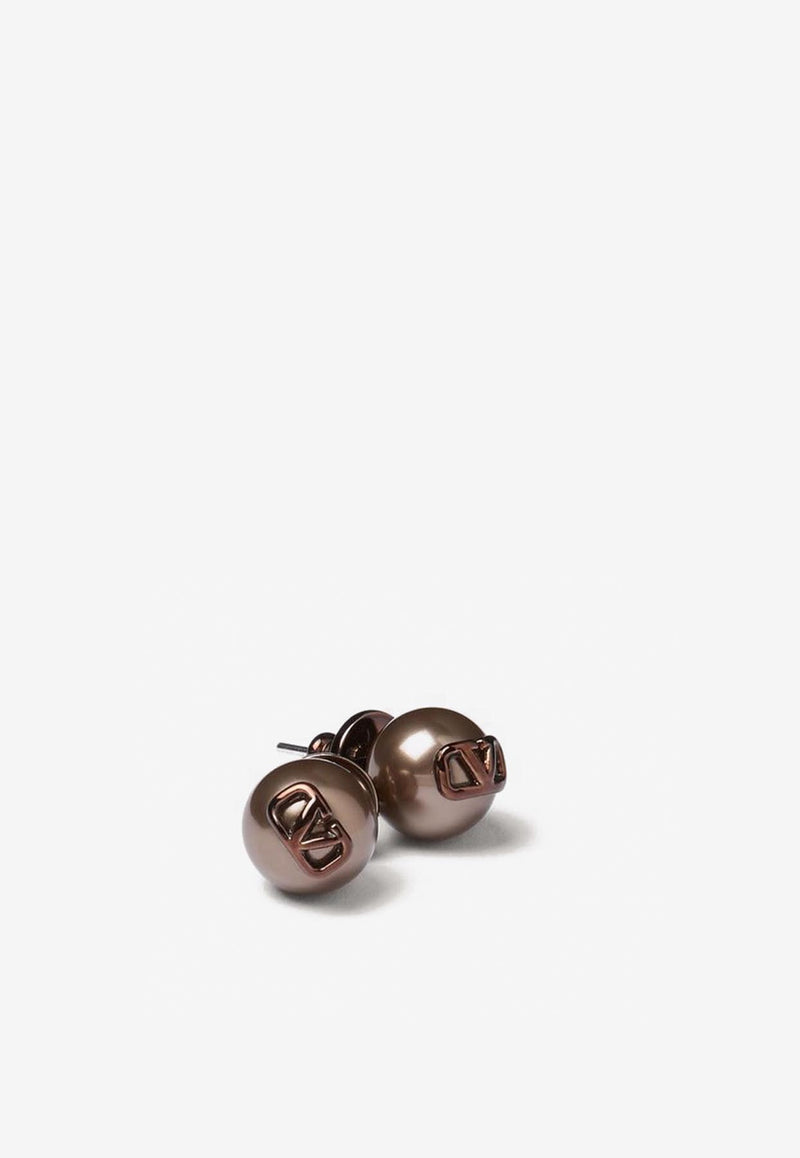 Valentino VLogo Signature Stud Earrings Brown 2W0J0E35JXF Y79