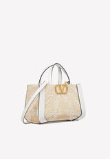 Valentino Small VLogo Beaded Tote Bag White 2W2B0K96KAJ 7AA