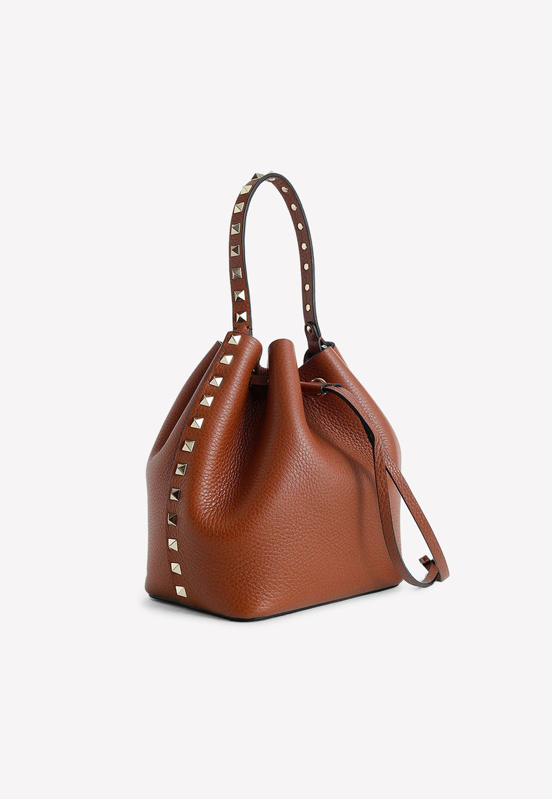 Valentino Rockstud Bucket Bag in Calf Leather Brown 2W2B0L31VSF HG5