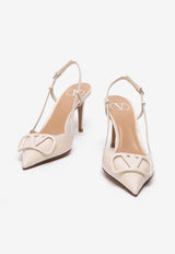 Valentino 80 VLogo Slingback Pumps in Patent Leather Ivory 2W2S0R01TMK I16