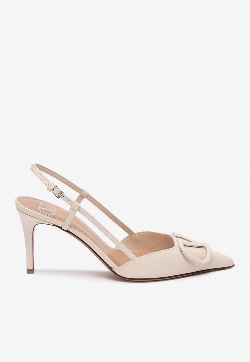 Valentino 80 VLogo Slingback Pumps in Patent Leather Ivory 2W2S0R01TMK I16