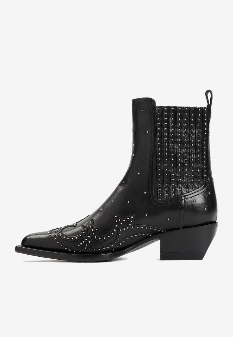 Debbie Studded Leather Ankle Boots