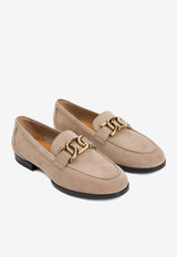 Chain-Embellished Loafers in Suede Leather