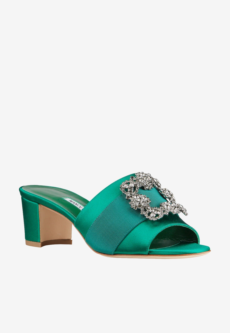 Manolo Blahnik Martanew 50 Satin Mules with Crystal Buckle MARTANEW 50 GREEN 3206 0473-0019