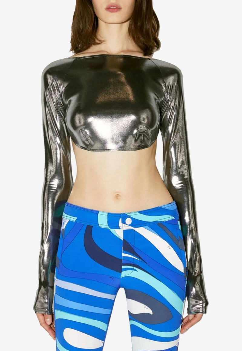 Emilio Pucci Long-Sleeved Cropped Top Metallic 3EJM47 3E671 B18