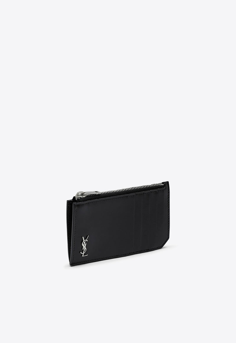 Saint Laurent Tiny Cassandre Zip Cardholder in Calf Leather Black 6298991JB0E/L_YSL-1000