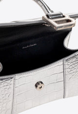 Balenciaga Hourglass XS Top Handle Bag in Croc Embossed Metallic Leather 592833 1S4CY-8110 Silver