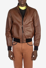 Salvatore Ferragamo Zip-Up Leather Bomber Jacket Brown 140664 B 746061 BIG SUR SOIL