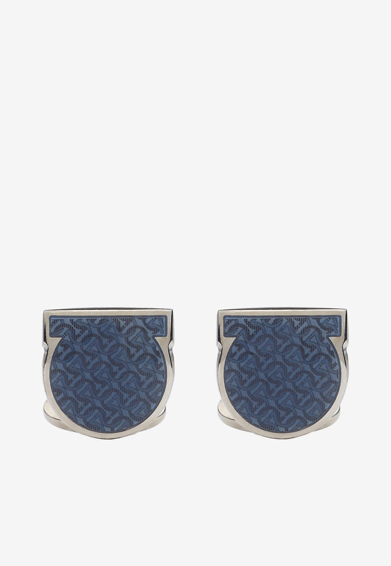 Salvatore Ferragamo Gancini Monogram Cufflinks Blue 770270 CLNK GANENAM 747471 BLU/PLD