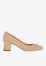 Salvatore Ferragamo Otilia 55 Gancini Nappa Leather Pumps Almond 01E488 OTILIA 55 757828 PETALO