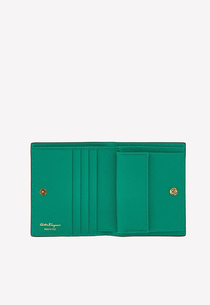 Salvatore Ferragamo Gancini Compact Wallet in Hammered Leather Emerald 22D780 154 758510 EMERALD