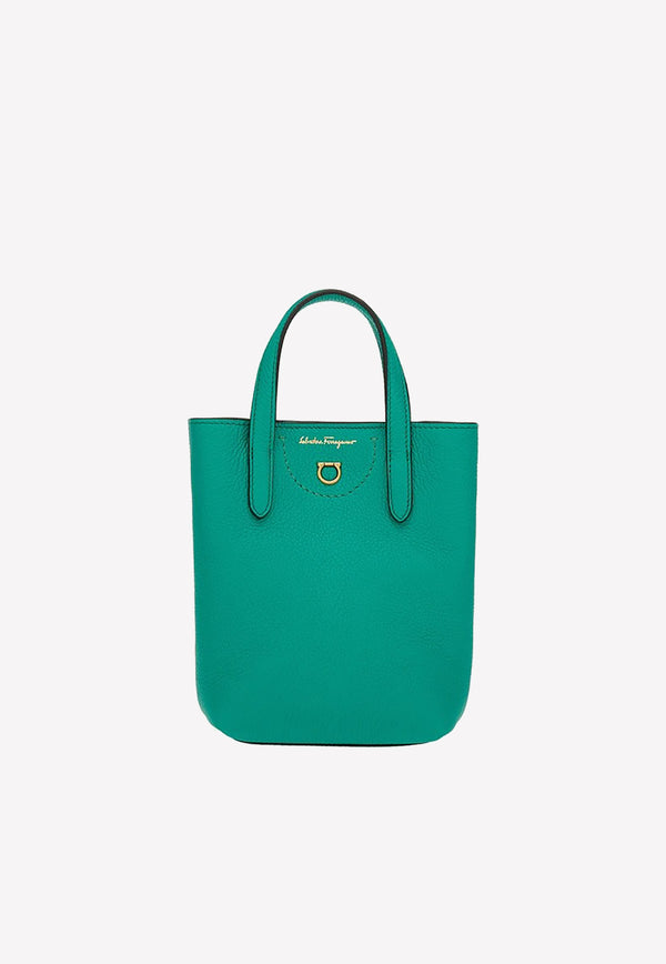 Salvatore Ferragamo Mini Gancini Tote Bag in Hammered Leather Emerald 212964 TRAVEL M BAG 758947 EMERALD