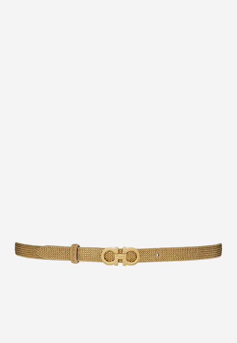 Salvatore Ferragamo Crystal-Embellished Leather Gancini Belt Biscuit 230245 DONNA H15 759453 BISCOTTO