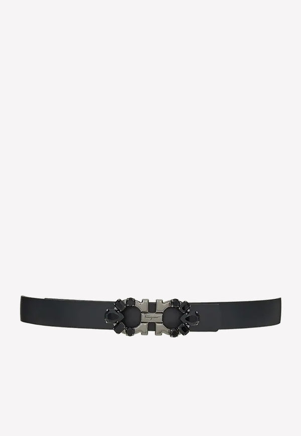 Salvatore Ferragamo Reversible Gancini Belt with Crystal Trim Black 230243 DONNA H25 759504 NERO