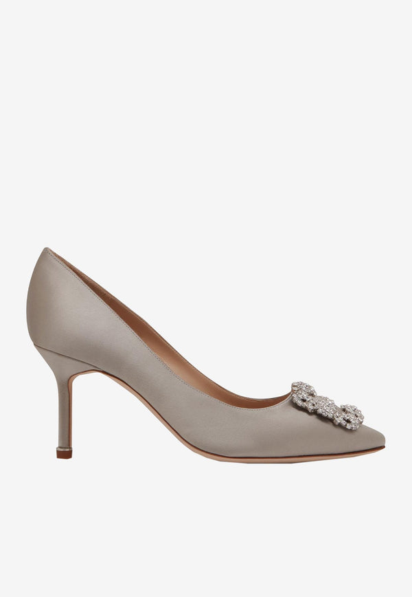 Manolo Blahnik Hangisi 70 Crystal Buckle Satin Pumps 9XX-0316PALE GREY