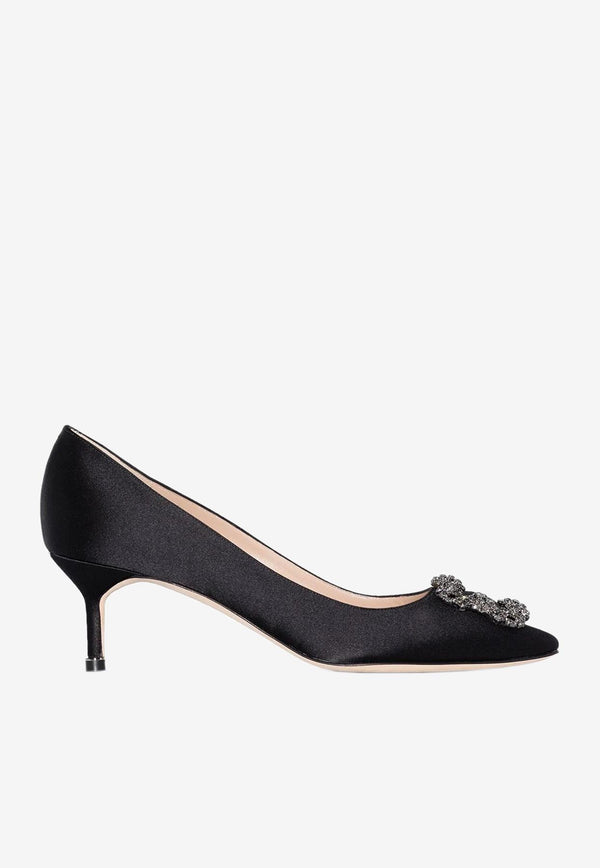 Manolo Blahnik Hangisi 50 Satin Pumps with FMC Crystal Buckle 9XX-0661BLACK