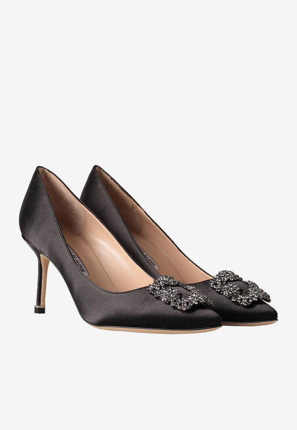 Manolo Blahnik Hangisi 70 Satin Pumps with FMC Crystal Buckle 9XX-0662BLACK