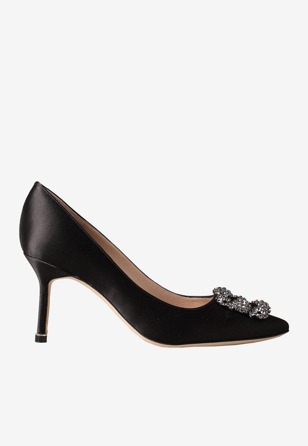 Manolo Blahnik Hangisi 70 Satin Pumps with FMC Crystal Buckle 9XX-0662BLACK