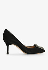 Manolo Blahnik Hangisi 70 Glittered Pumps with FMC Crystal Buckle 9XX-0711BLACK