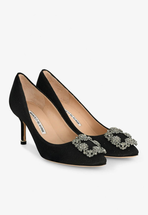 Manolo Blahnik Hangisi 70 Glittered Pumps with FMC Crystal Buckle 9XX-0711BLACK