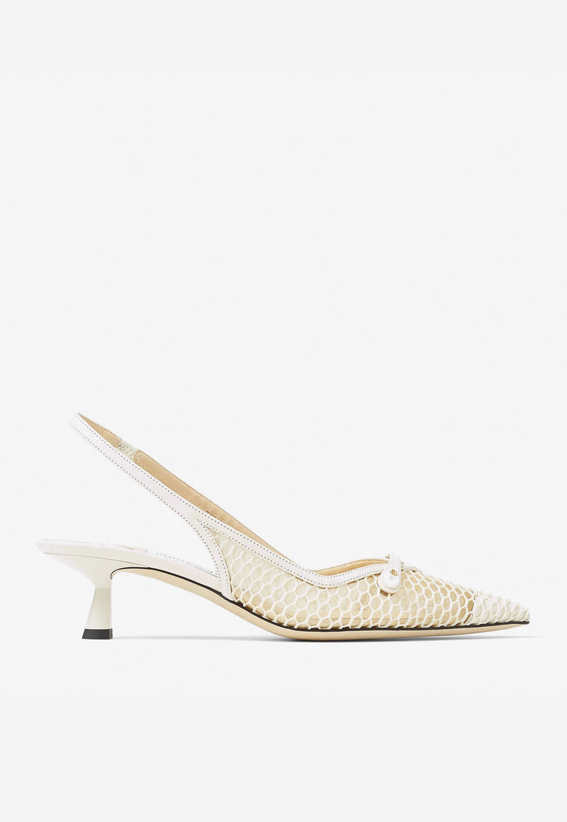 Jimmy Choo Amita 45 Slingback Pumps in Mesh White AMITA 45 NHD WHITE/LATTE