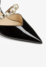 Jimmy Choo Aurelie 85 Pearl Embellished Pumps in Patent Leather Black AURELIE 85 XKM BLACK/WHITE