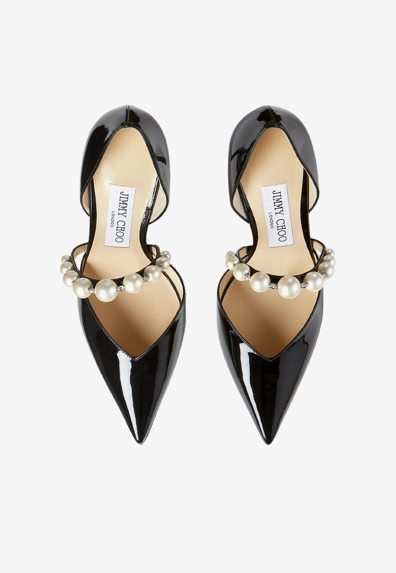 Jimmy Choo Aurelie 85 Pearl Embellished Pumps in Patent Leather Black AURELIE 85 XKM BLACK/WHITE