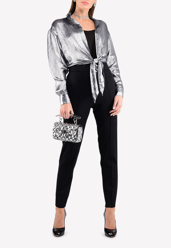 Metallic Lurex Tie-up Crop Shirt