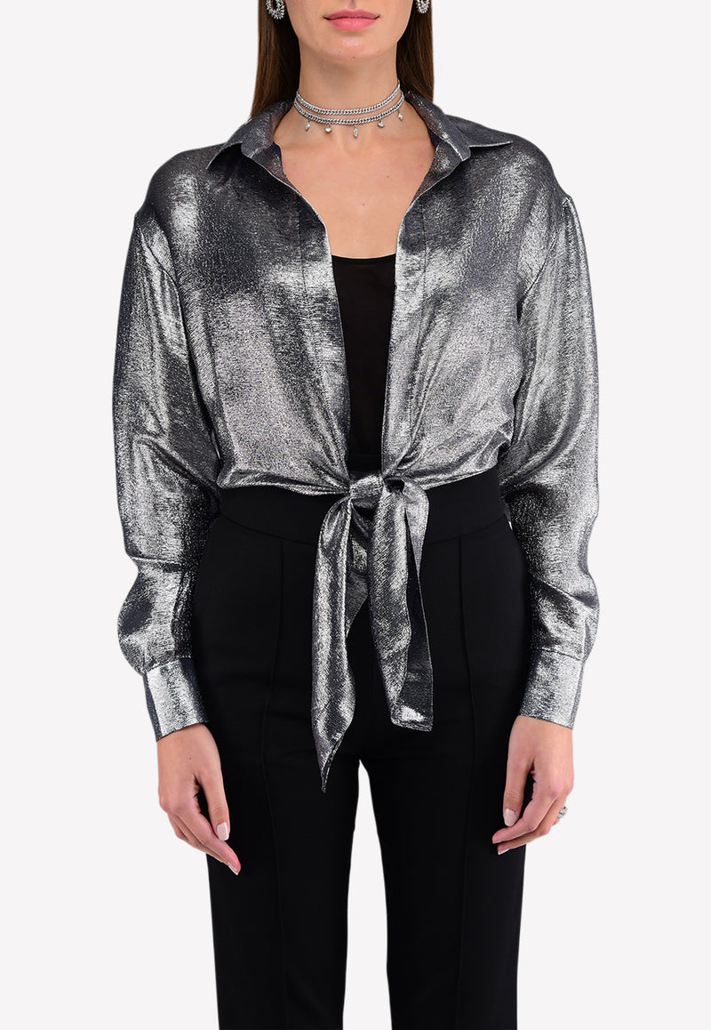 Metallic Lurex Tie-up Crop Shirt