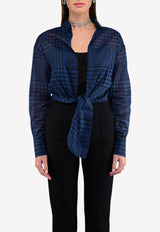 Houndstooth Print Cotton Front Tie-Up Cropped Shirt