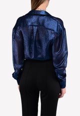 Silk-Blend Metallic Lurex Tie-up Crop Shirt