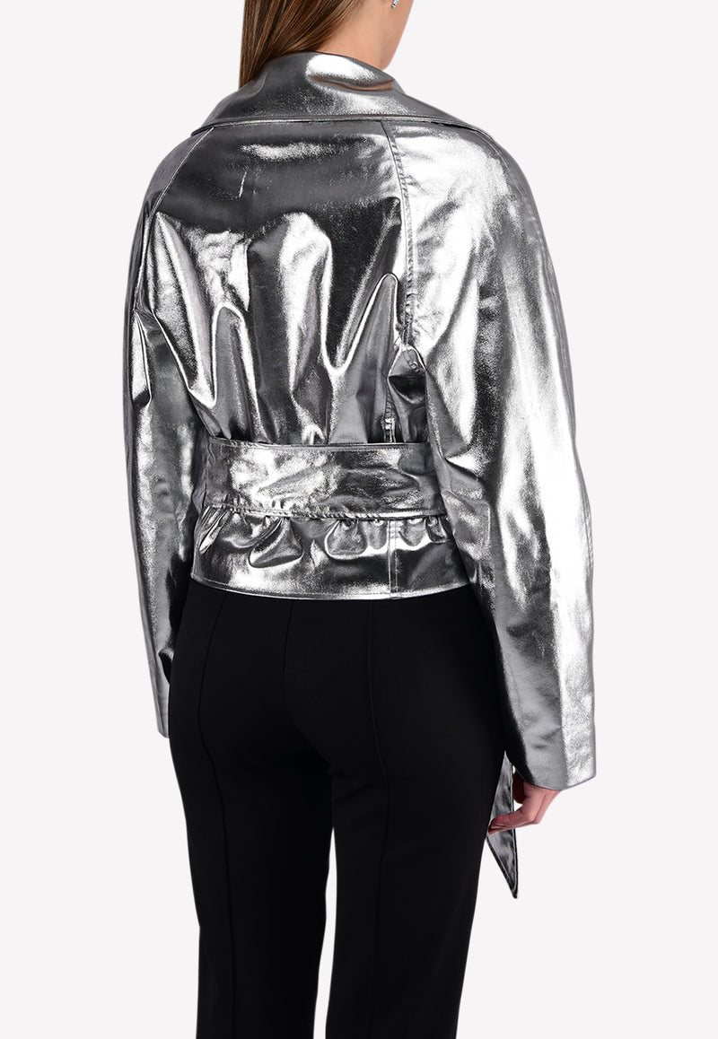 Metallic Jacket with Crystal Button