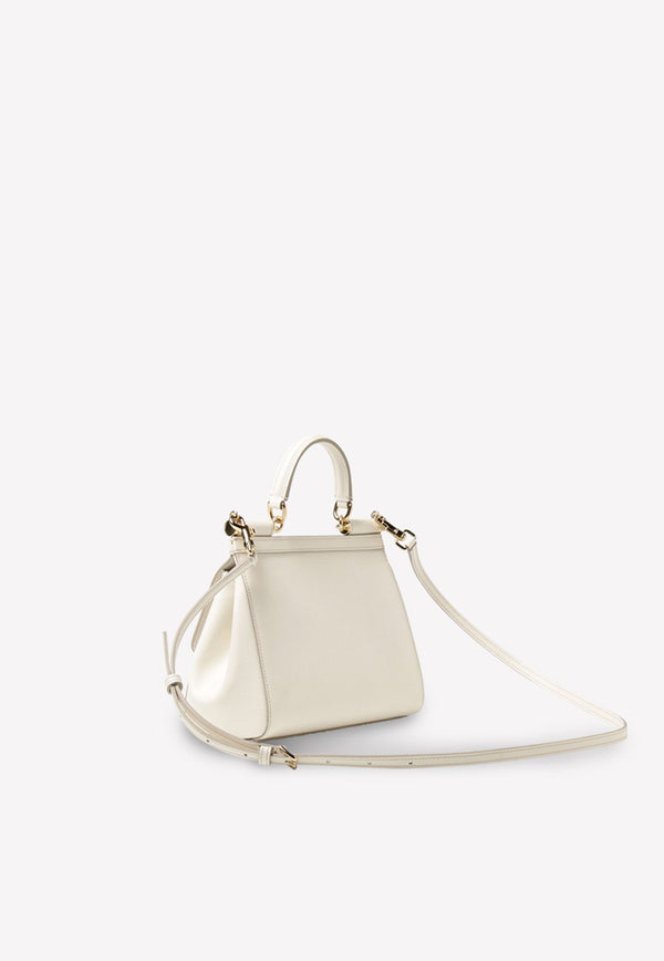 Dolce 
Gabbana Small Sicily Top Handle Bag in Dauphine Leather White BB6003 A1001 80001